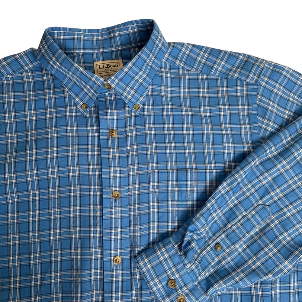 LL Bean‎ Mens Blue Plaid Button Down Shirt Traditional Fit Long Sleeve